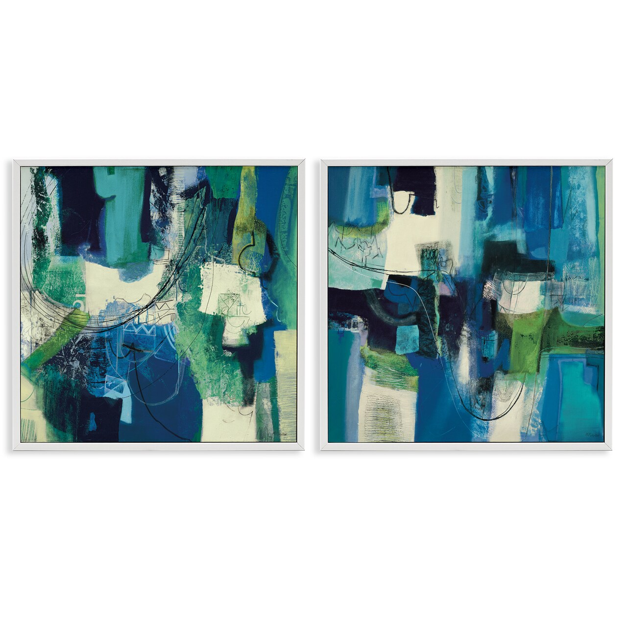 Stupell Industries Blue & Green Abstracts 2pc Framed Giclee Set, design by Maurizio Piovan